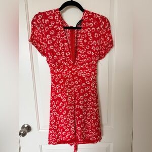 Lulu's Red and White Floral V-Neck Dress